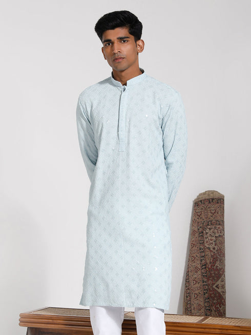 Vastramay Men's Aqua Rayon Kurta